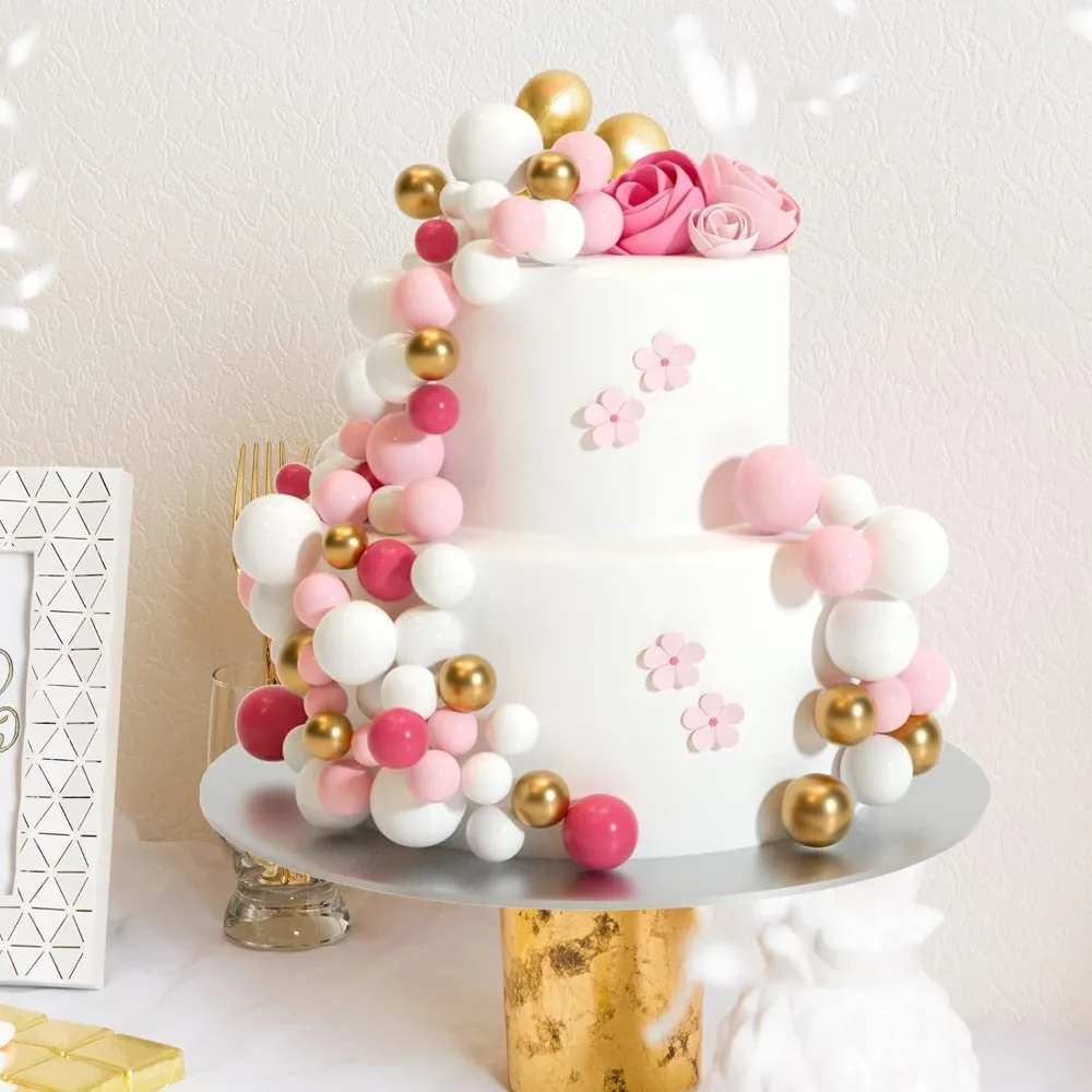 32 Pcs Ball Cake Topper Decorations - Mini Balloons Cake Picks Foam Balls Cake Topper Sticks for Wedding Party Birthday Cake Decorating (Pink Gold) view 5