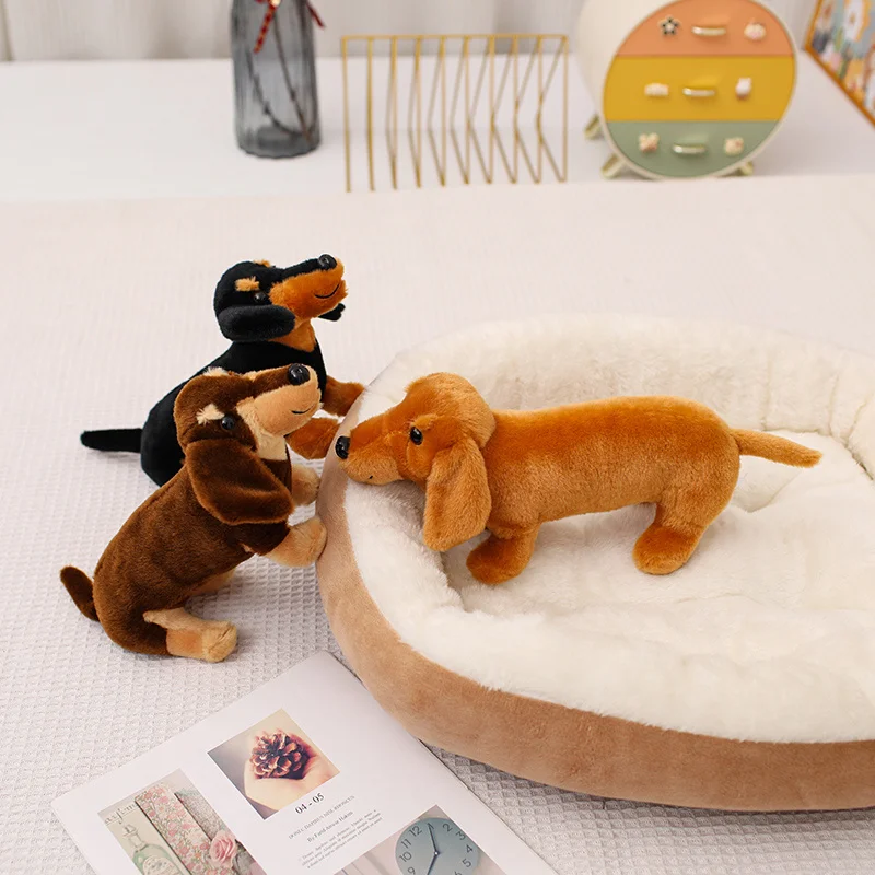 Simulation Dackel Tier Puppe Gefüllte Stehende Hund Welpen Plüsch Spielzeug Braun Schwarz Plushie Männer Geburtstag Geschenk – Detail 9