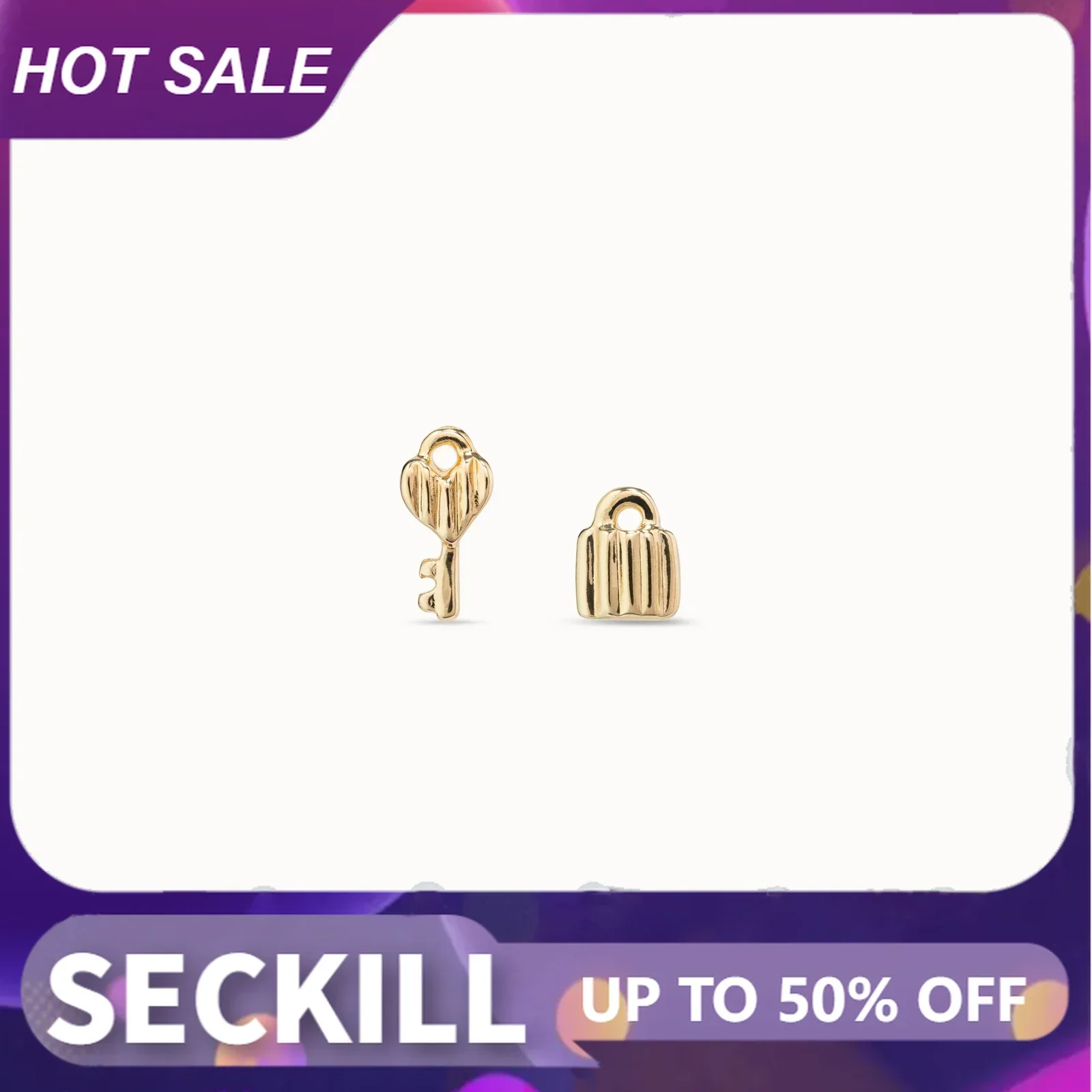 

S925 14k gold asymmetrical key lock earrings for women, temperament sweet jewelry, festival gift, original,