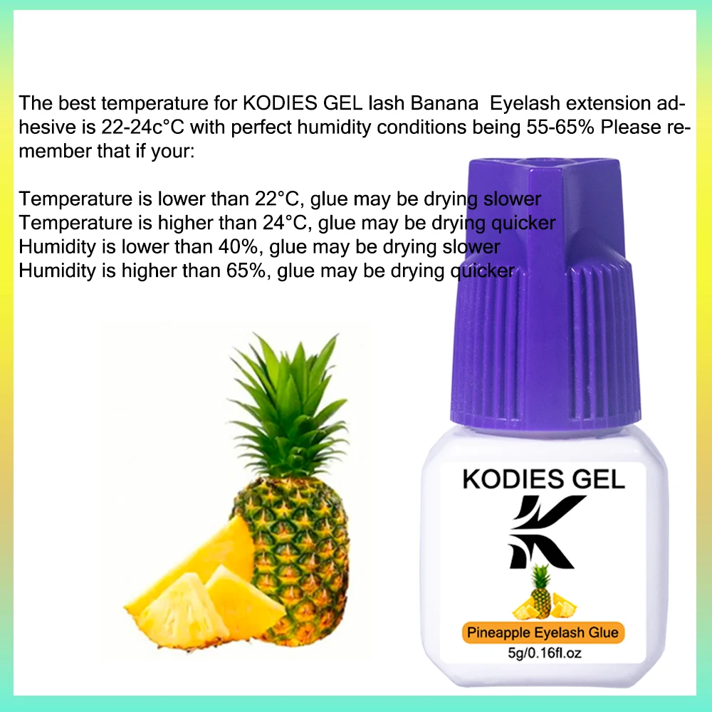 KODIES 젤 파인애플 속눈썹 접착제 5ML 0.5 초 빠른 건조, 속눈썹 연장 용품 한국 검은 액체 접착제 낮은 연기