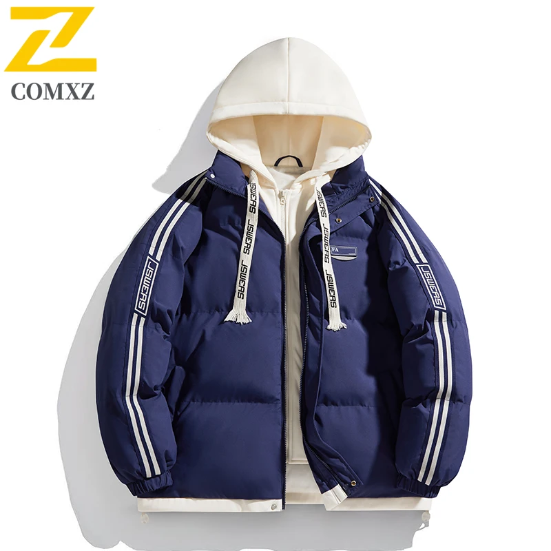 

COMXZ 2025 новая мужская куртка 2-в-1 с капюшоном, осенне-зимняя ветрозащитная водонепроницаемая утолщенная теплая хлопковая верхняя одежда для повседневного использования на открытом воздухе ​