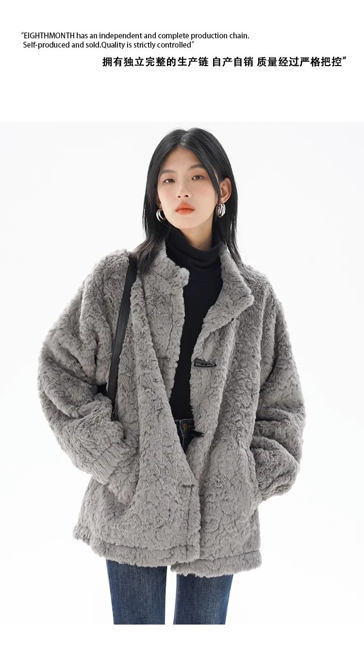 

Gray Lambhair Coat For Women 2024 Ropa Mujer Vintage Single Breasted Thicked Jackets Y2k Tops Casual Chic Furry Korean Outwear