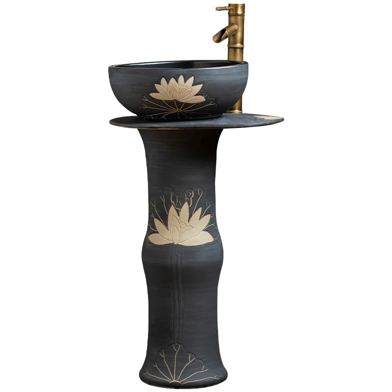 

Column wash basin integrated floor basin balcony retro column basin ceramic face wash