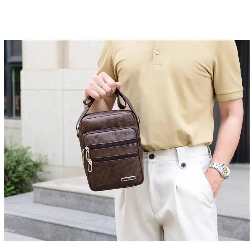 PU Leder männer Umhängetasche Retro Multi-Schicht Große-kapazität männer Umhängetasche Schulter Tasche Mann Handtasche reise Rucksack – Detail 16