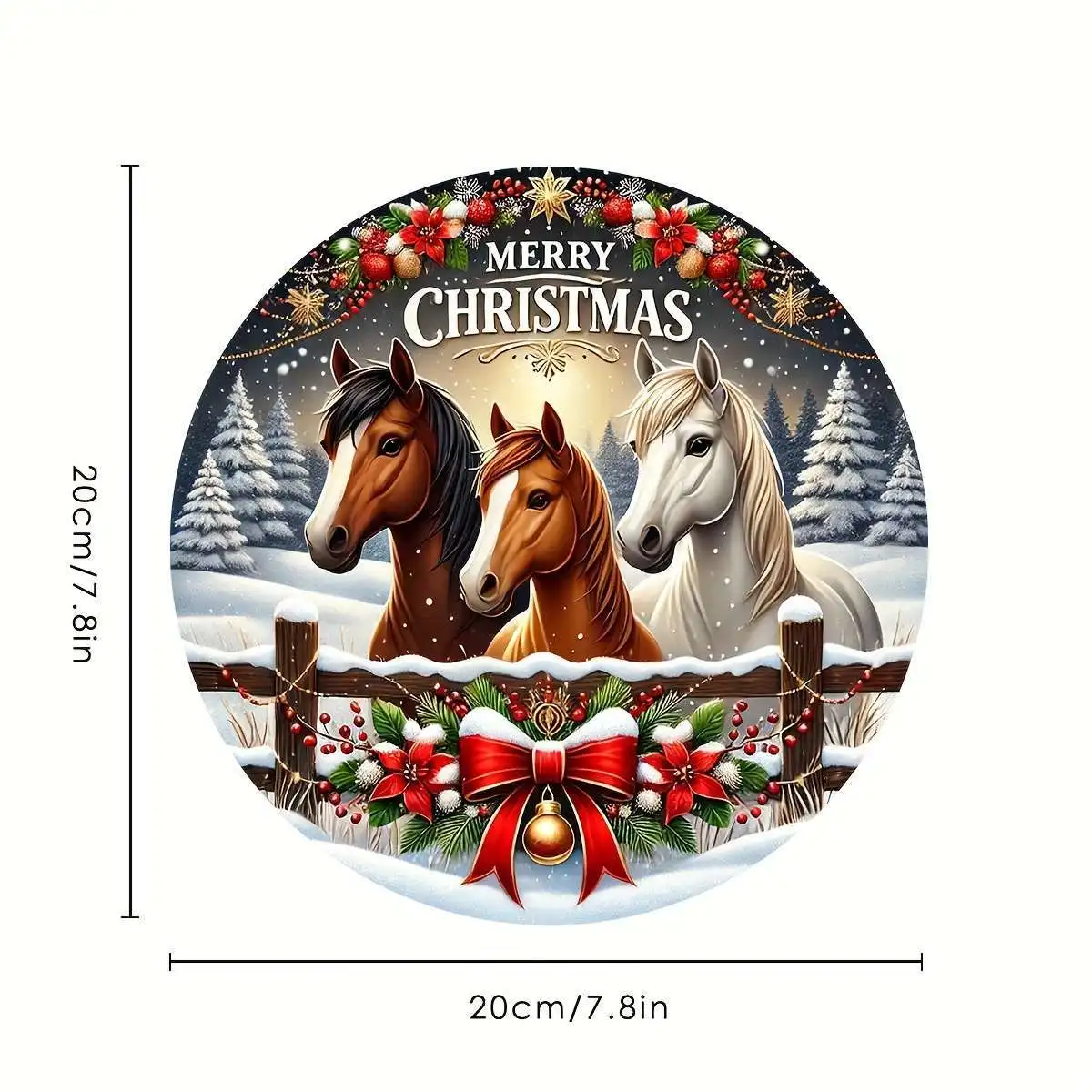 2D Xmas Ornamental Wooden Platter Cozy Winter Scenery Holiday Equine Motif Furniture Hanging Art Bistro Cafe Entryway Decor