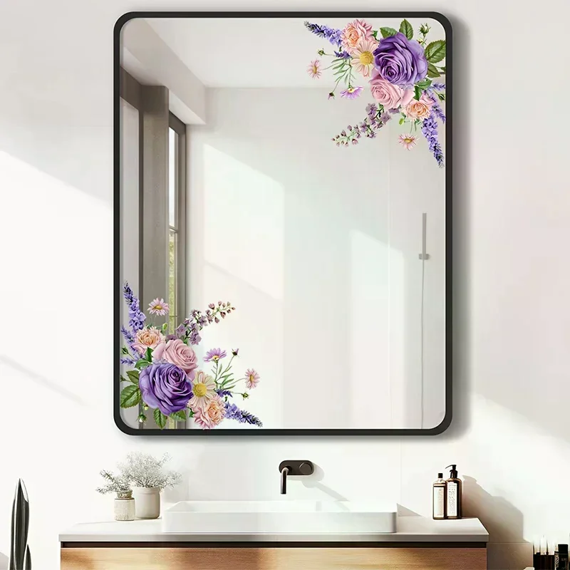 Green Leaf And Floral Wall Stickers Glass Sticker For Shower Doors, Mirrors, Bathroom Glass Self-Adhesive Removable Spring