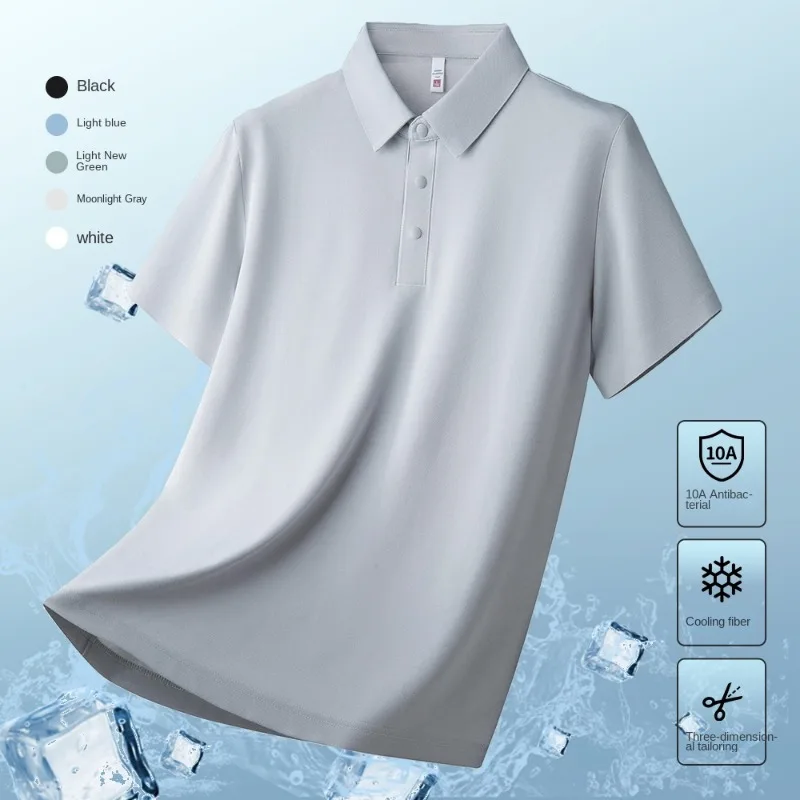 Lightweight Breathable 10A Antibacterial Men's Polo Shirts Short Sleeve T-shirt in Silk Linen Cotton Summer Casual Premium Fit