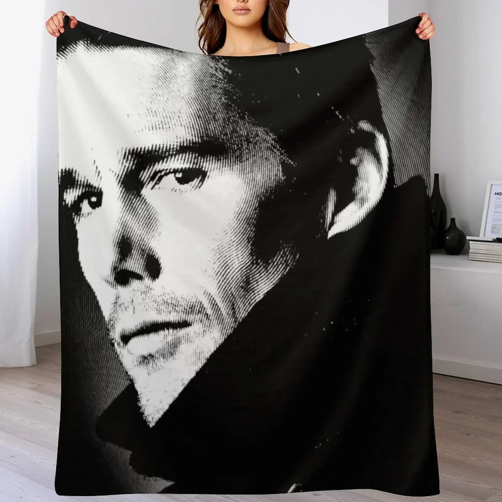 

Ethan Hawke Black & White Portrait (Linocut) Throw Blanket for sofa Decorative Sofas Flannel Fabric warm for winter Blankets