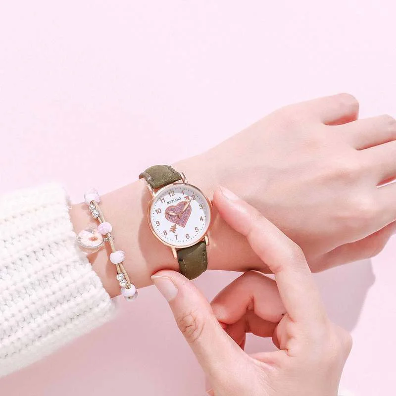 Reloj con esfera en forma de corazón brillante para niños, reloj fluorescente luminoso, reloj de moda para estudiantes femeninos, amor Simple a