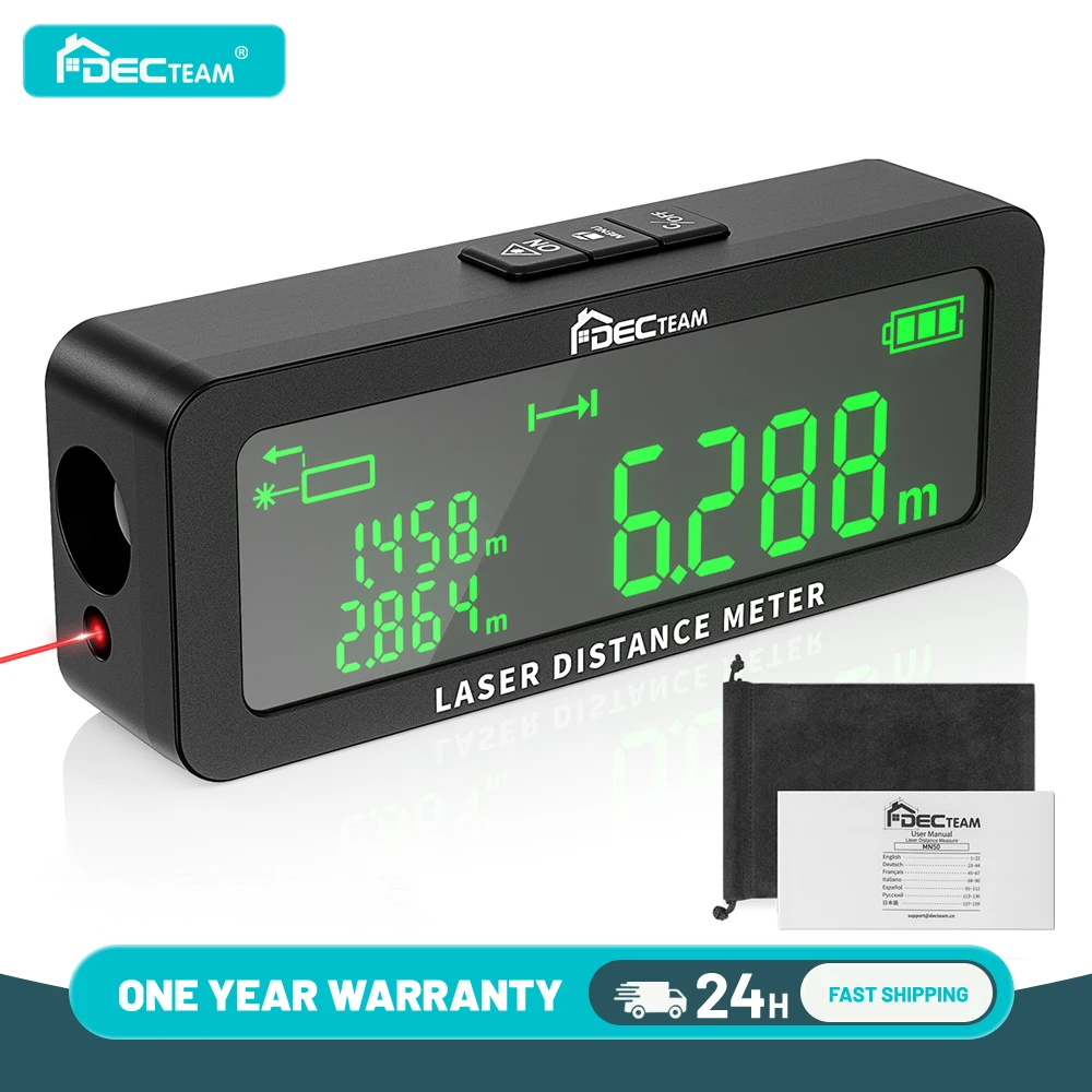 Decteam-telêmetro a Laser com Display Lcd e Ângulo Múltiplo Medidor de Distância Área Ferramenta de Medição de Volume 165 Pés 50m