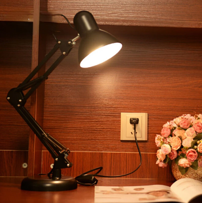 

Table Lamp Adjustable Desk Lamp E27 Bulb EU Plug LED for Office Decoration Lights Reading Study Besides Bedroom Living Room