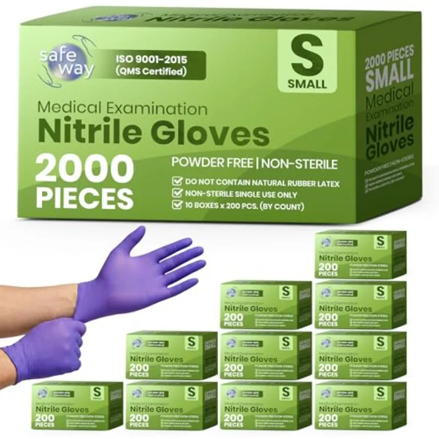 

SAFEWAY USA 2000 pcs, 4 Mil Nitrile Disposable Gloves - Multi-Purpose Powder-Free and Non-Latex Textured Fingertips