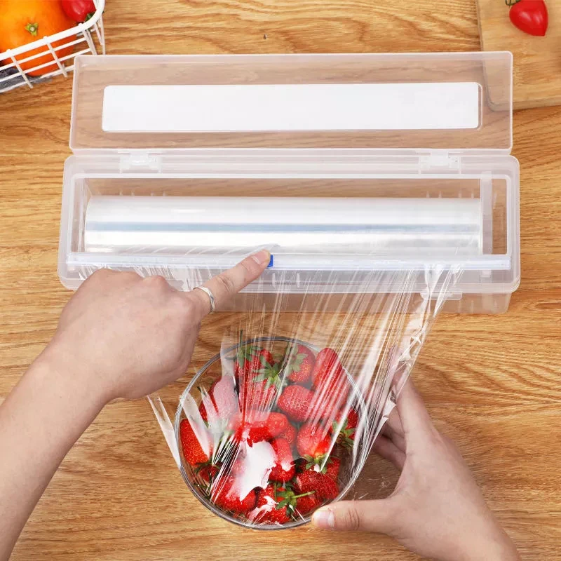 Cling Film Roll Holder Food PE Wrap Cutter Kitchen Organizer Adjustable Plastic Wrap Dispensers Foil Cutting Storage Home Tools