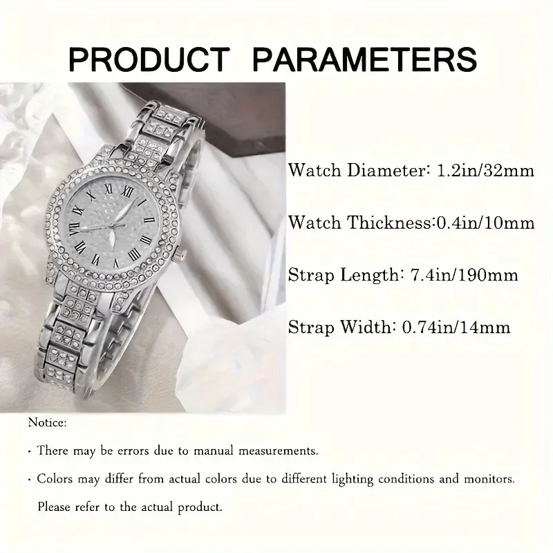 Glamorous 6pcs/set Womens Luxury Rhinestone Quartz Watch with Rome Numerals - Stylish Analog Wrist Jewelry Set,