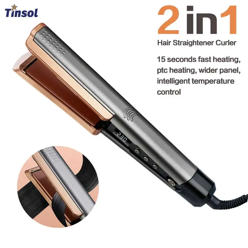 2 in 1 Hair Straightener Curling Ionizer with LCD Wide Panel Professional Ceramic Hair Straightener with Adjustable Temperature
