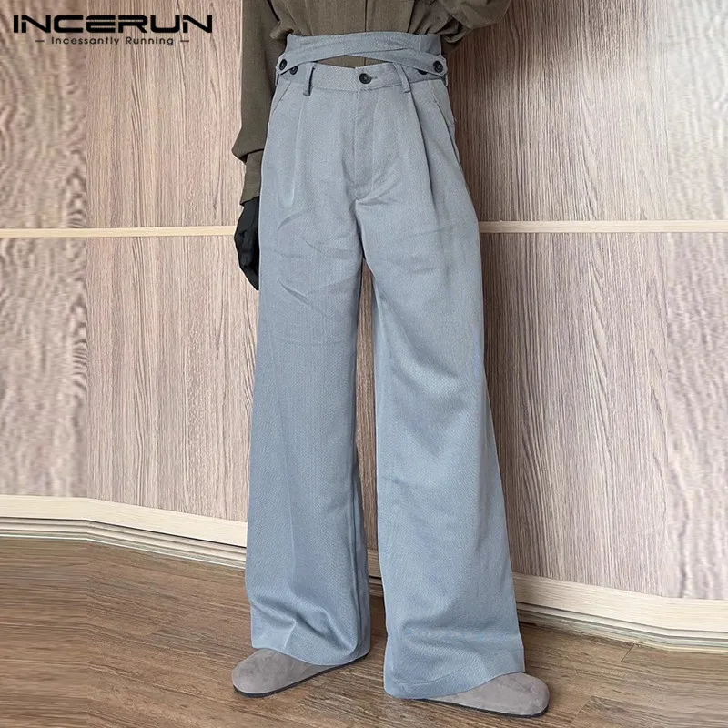 INCERUN 2024 stile coreano nuovi uomini Pantalons tempo libero vita Crossover Design pantaloni lunghi eleganti pantaloni maschili gamba dritta S-5XL