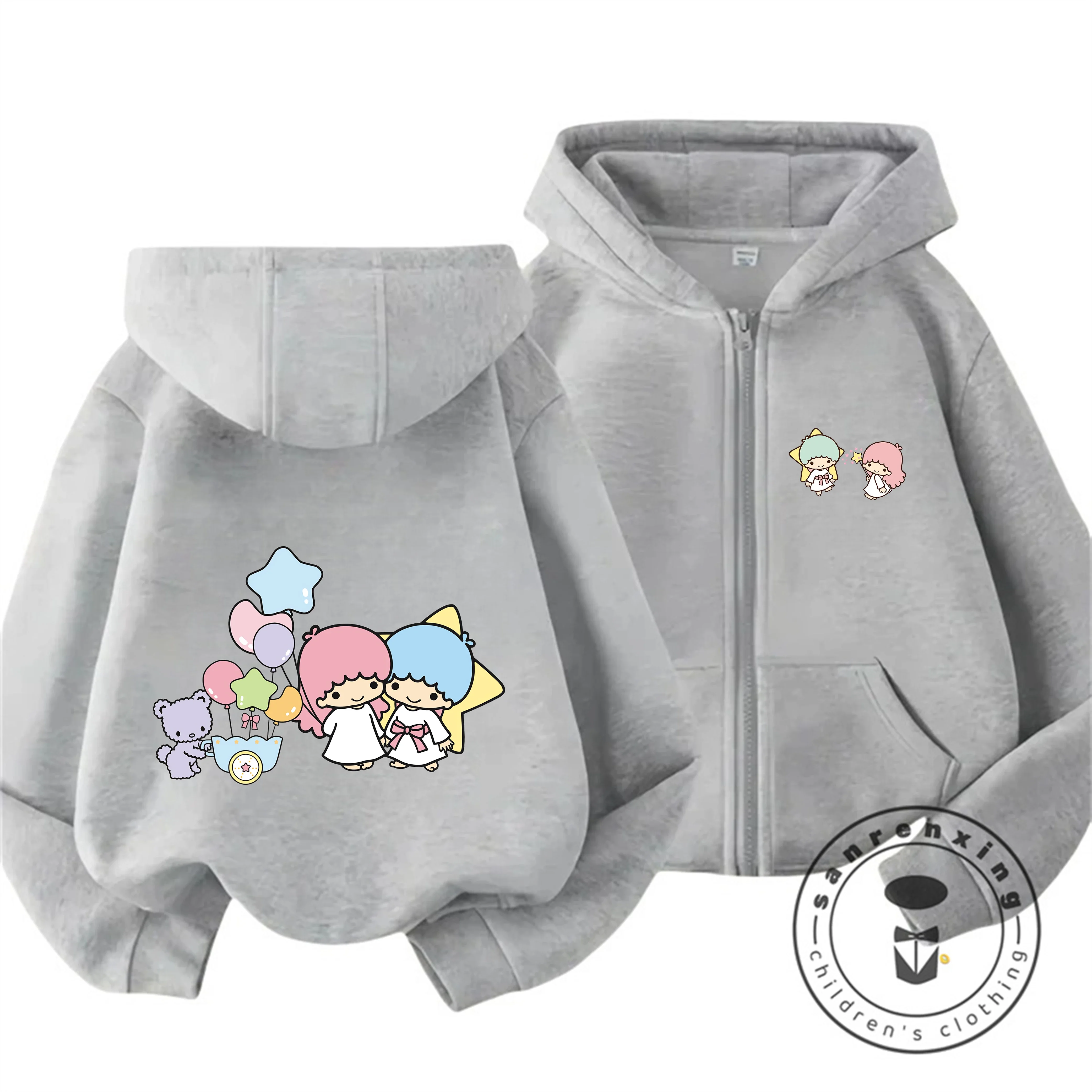

Cute Kawaii 2026 Little Twin Stars Zipper Hoodie 3-14Y Boys Girls Autumn Winter Cartoon Lovely Street Hot Fashion Outdoor Casual
