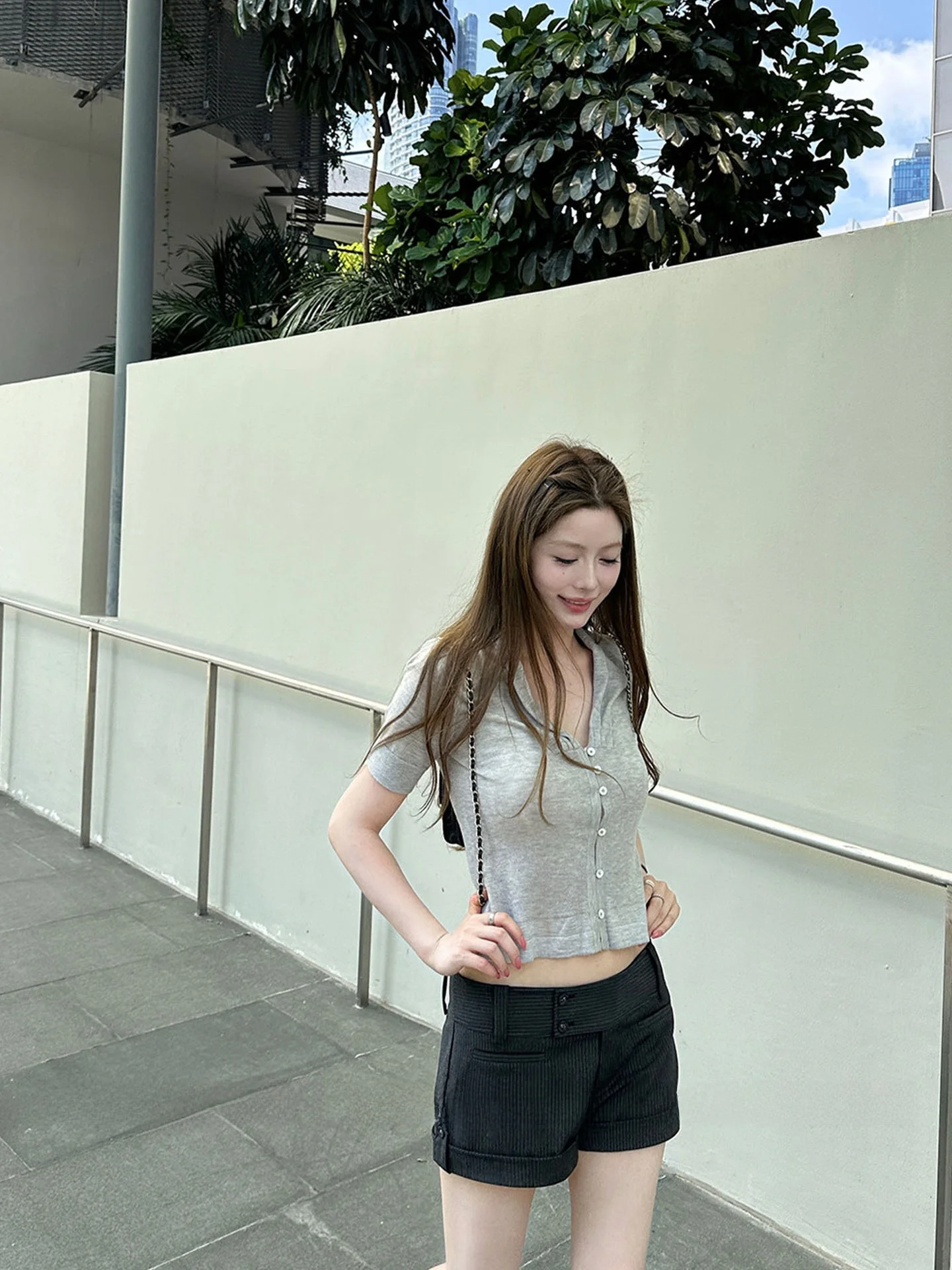 

Gray Stripe Suit Shorts Women Summer New High Waist Slimming Casual A-Line Pants Outerwear Fashionable plus Size Straight Leg