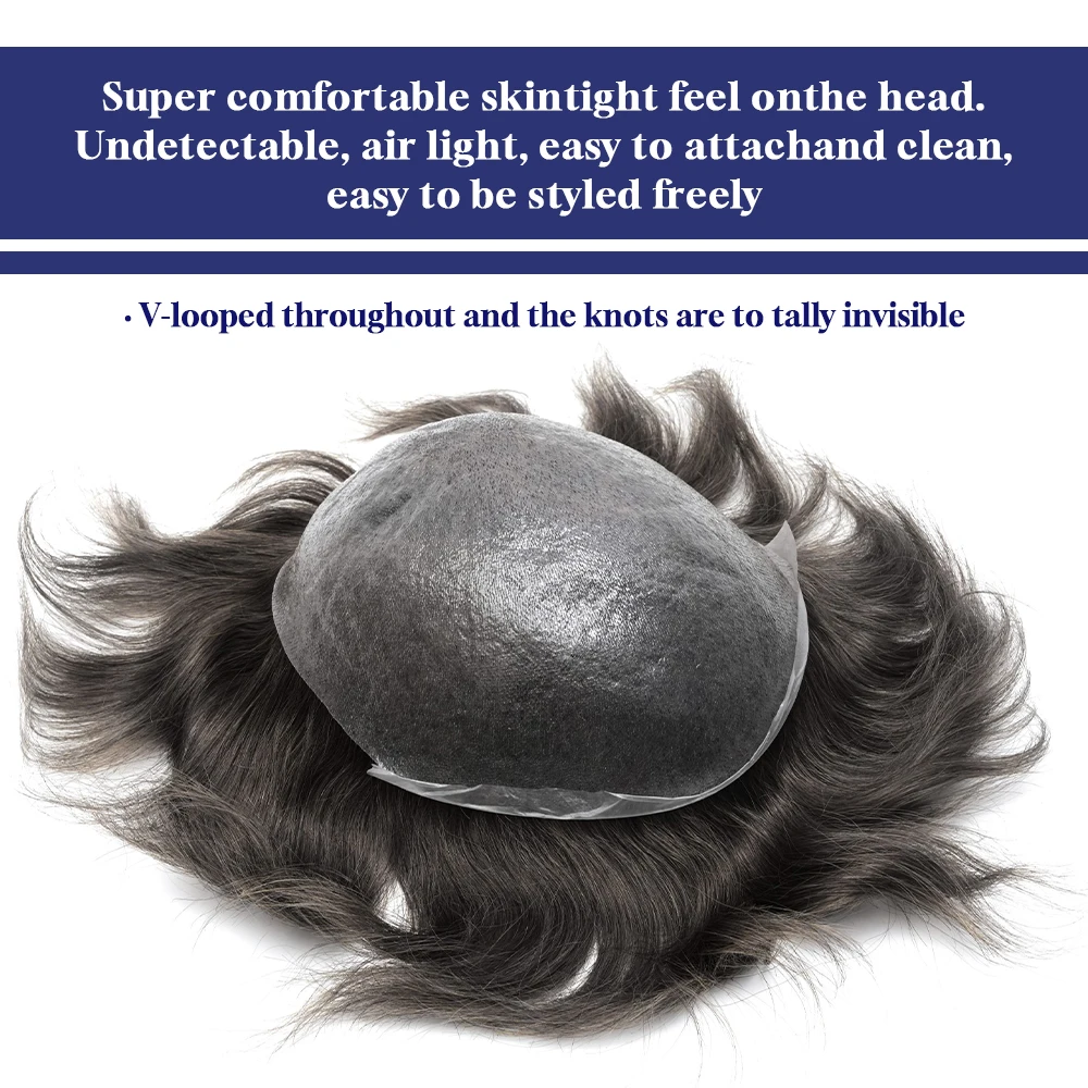 

Система замещения волос OS25 0.06мм Bio Clearance Thin Skin: Протез для волос V-Loop для мужчин, накладка-тупе