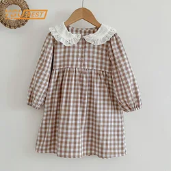 Spring Autumn Kids Baby Girls Long Sleeve Sweet Doll Collar Plaid Princess Dress Kids Baby Girls Dress Children Clothes Dress