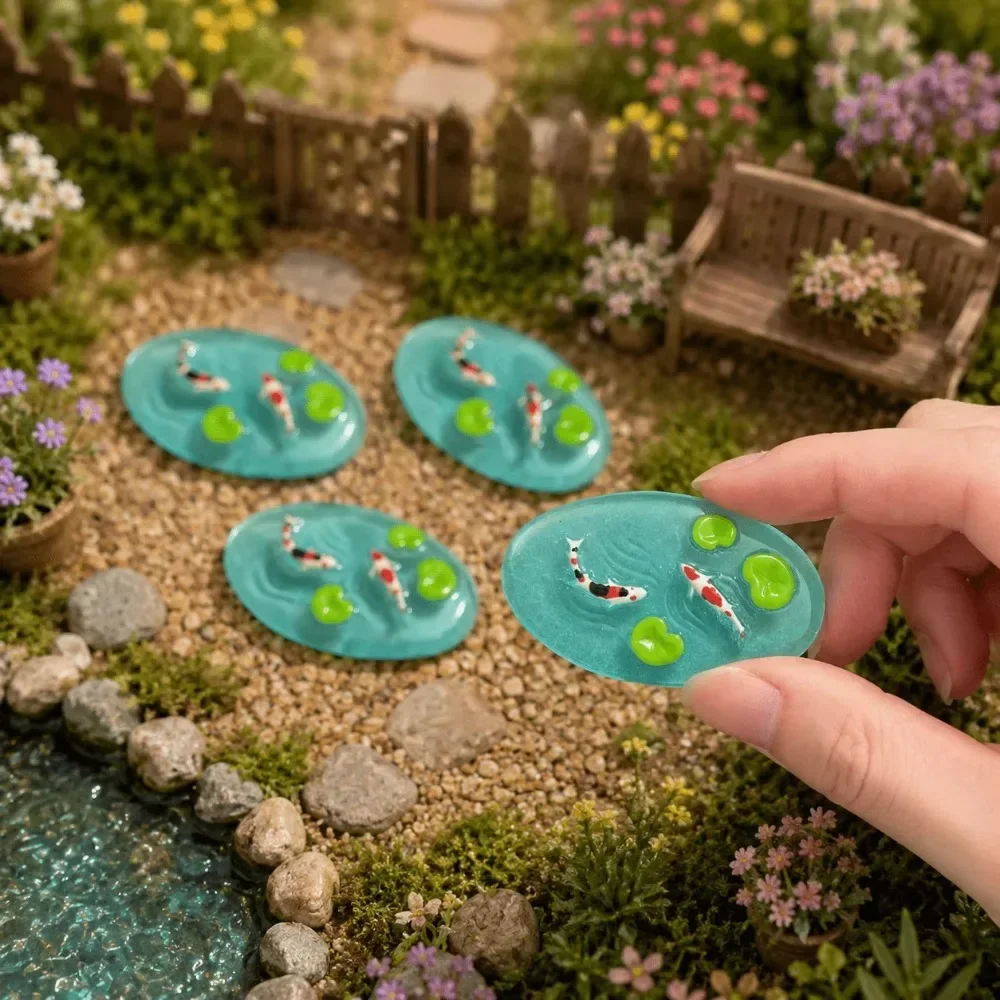 4-Piece Set Miniature Lagoon Resin Accessories for Miniature Pond And Aquatic Garden for Dollhouse Fairy Garden