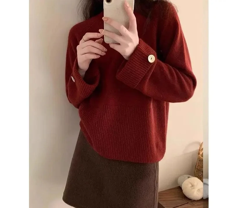 

Свободный вязаный свитер с круглым вырезом, женский новый стиль, осень-зима, удобный модный топ из ледяного шелка