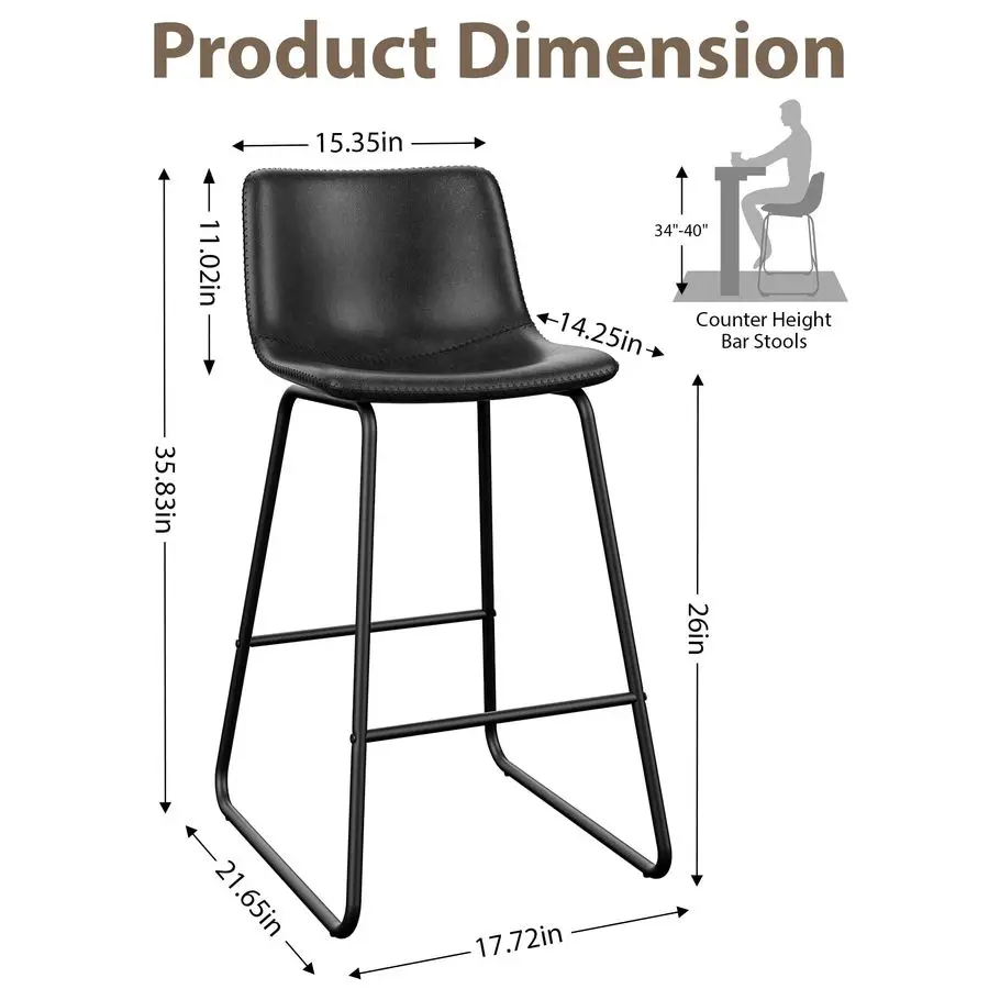 

Stools Set of 3, 26 Inches Counter Height Bar Stools with Back, Modern Faux Leather Barstools with Metal Legs and Footrest, Bar