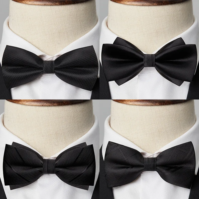 1 Piee Men's Solid Pattern Bow Tie for Wedding Groom Black Color Elegant Best Man Suit Black Formal Butterfly Tie Party Trendy