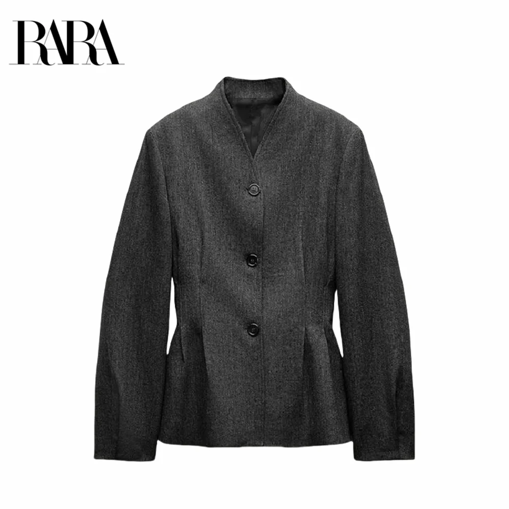 RARA-Chaqueta ajustada de invierno para mujer, traje de viajero de manga larga con cuello en V y una hilera de botones, estilo europeo americano, novedad de 2024