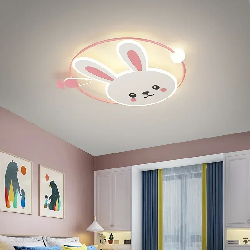 

New LED Ceiling Lights For The Children's Room Bedroom Study Nursery Kids Girls Boy Blue Round Bunny Modern Hanging Lamp Fixture
