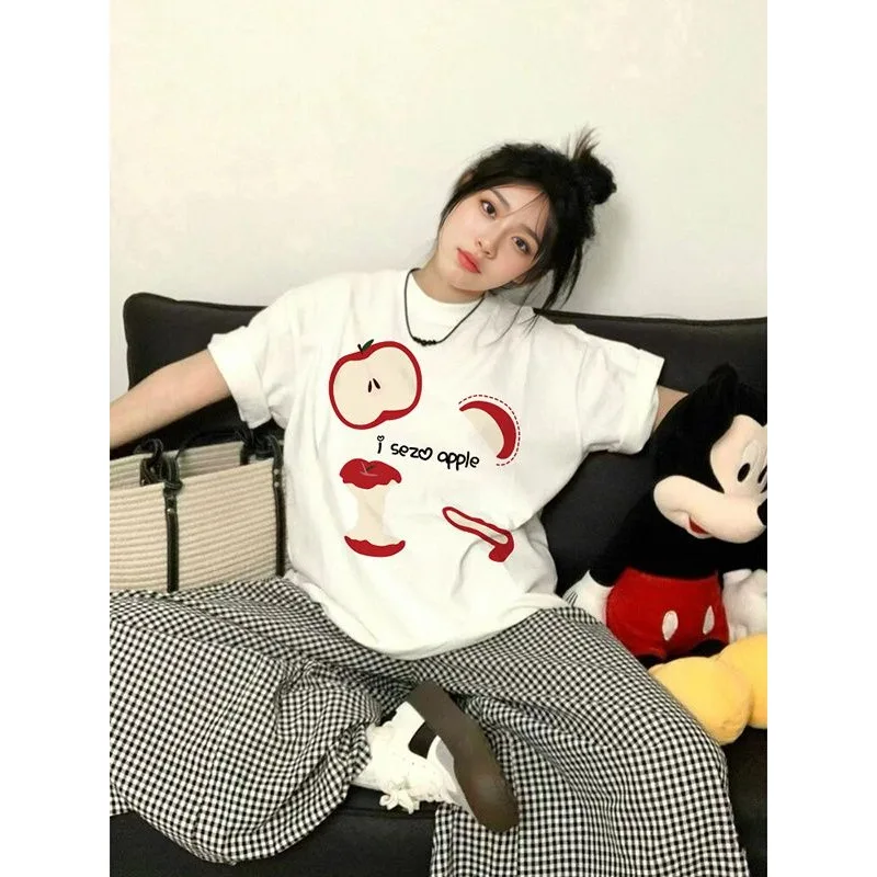 

T Shirt Women 2025 New Chic Summer Tees Loose Cotton Print