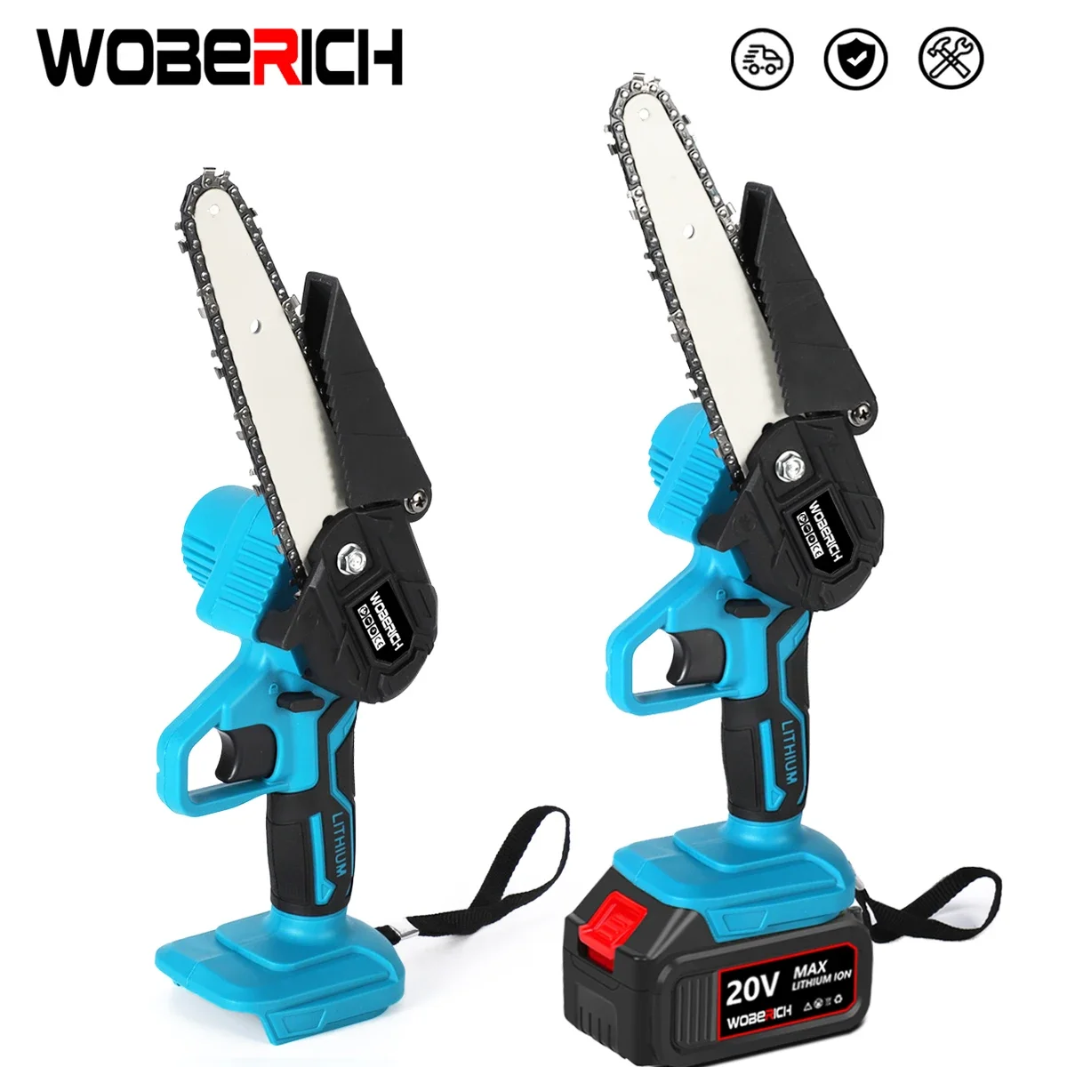 

WOBERICH 6 Inch Mini Electric Saw Chainsaw Fruit Tree Woodworking Garden Tools Hand Held Wood Cutters For Makiita 18V Battery