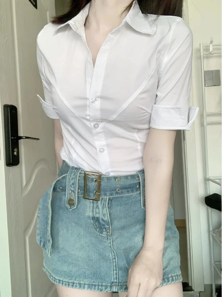 Crop Shirts & Blouses For Women Simplicity Sexy Woman Top Fashion 2024 Elegant Youthful Emo Sale Of Simple Cheap Stylish Y2k M