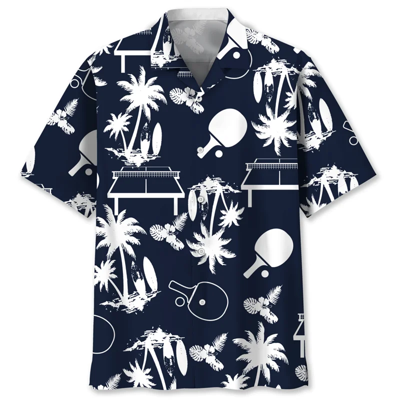 

Pickleball Table Tennis 3d Printed Hawaiian Shirt For Men Summer Sports Pattern Beach Short Sleeves Tops Lapel Button Blouse