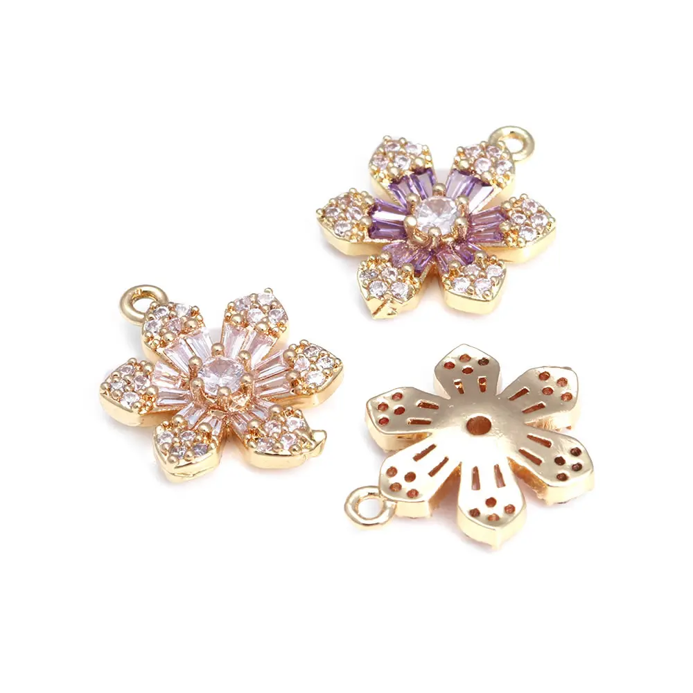 6PCS 13x18MM High Quality 18K Gold Color Brass and Zircon Flower Charms Pendants Jewelry Making Diy Findings Accessories