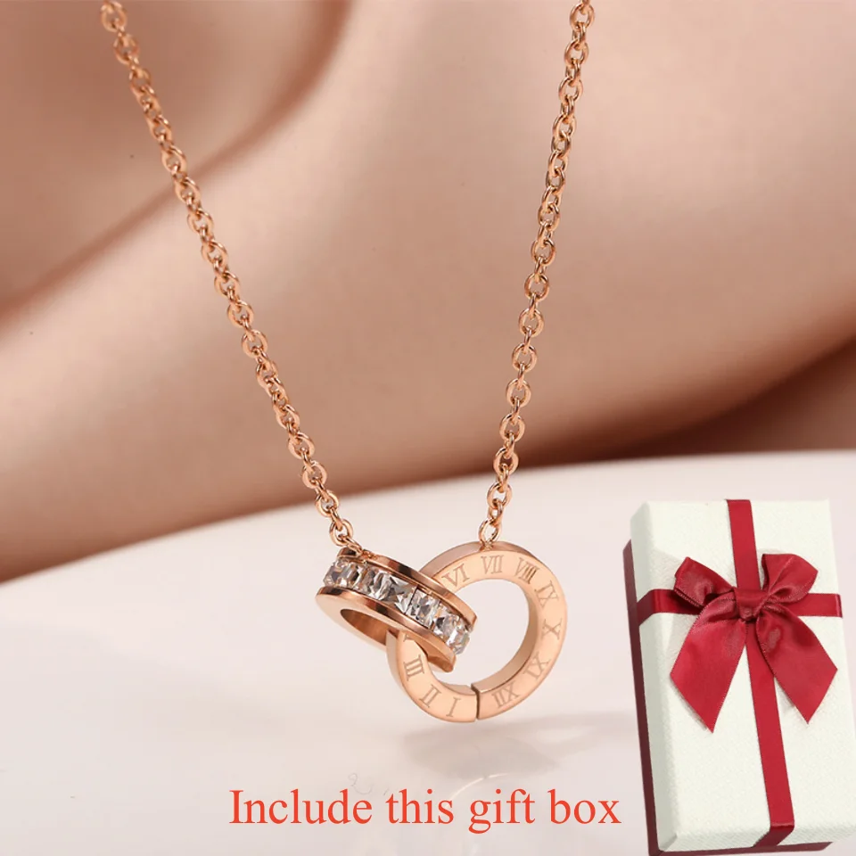 Charm Rose Golden Circular Necklace Set For Women Titanium Steel Jewelry Charm Decorations Fashion 2024