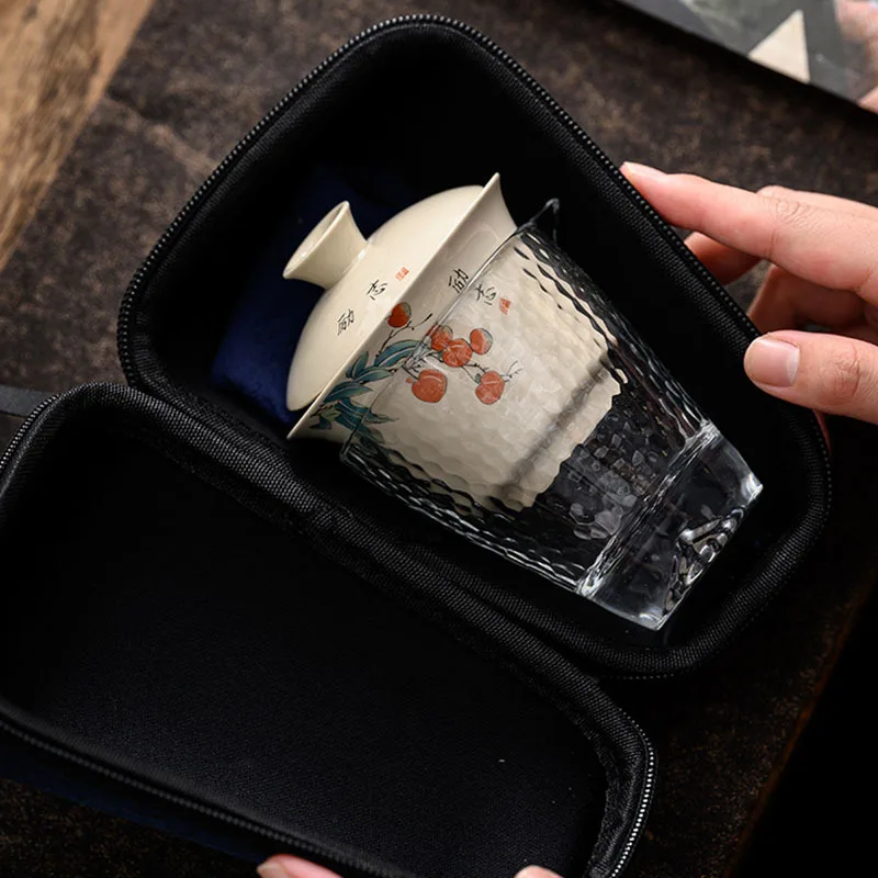 Ceramic Travel KungFu Tea Set Gaiwan for Tea Complete Tea Pot and Cup Portable Storage Bag Home Office Decorative Teaware Gift