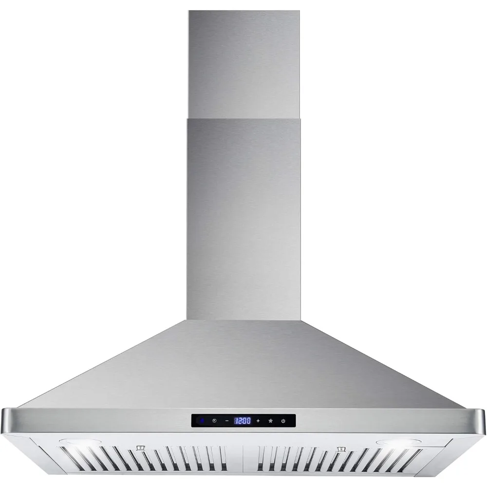 Wall Mount Range Hood with Ducted Convertible Ductless (No Kit Included), Ceiling Chimney-Style Stove Vent, LEDs Light