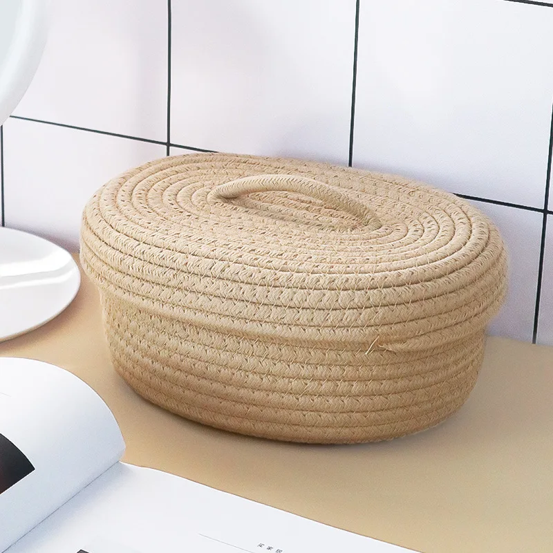 

Nordic Style Storage Box Woven Cotton Rope Desktop Organizer Basket Home Decor With Cover Snack Sundries Keys Collection Bins