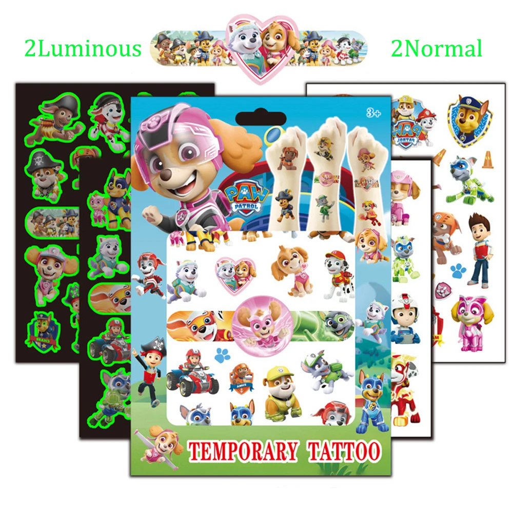 

4Pcs/set PAW Patrol Tattoo Stickers Waterproof Chase Marshall Ryder Cartoon Decals Birthday Party Supplies Decoration Kids Gifts