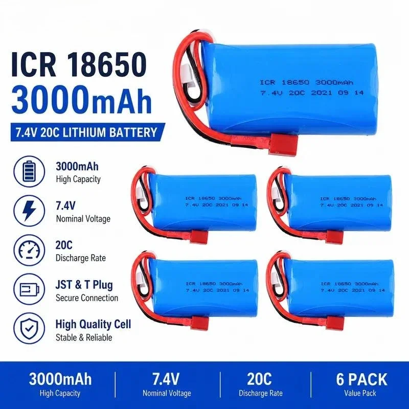 [New] for 18650 7.4V 3000mAh Lithium Battery Pack for RC Off Road Vehicle Helicopter Ship Remote Control Toy