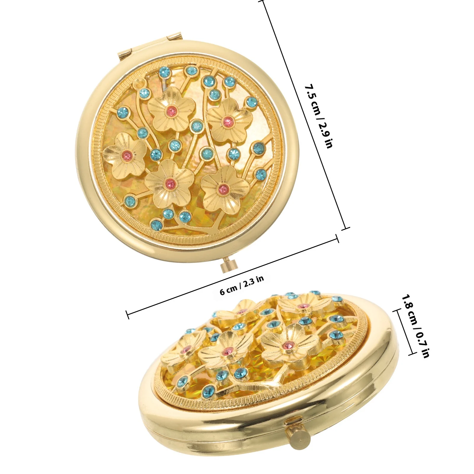 مرآة مكياج صغيرة الحجم باللون الذهبي القديم، مرآة جيب محمولة باليد للنساء أثناء السفر، تستخدم مرايا زخرفية #5