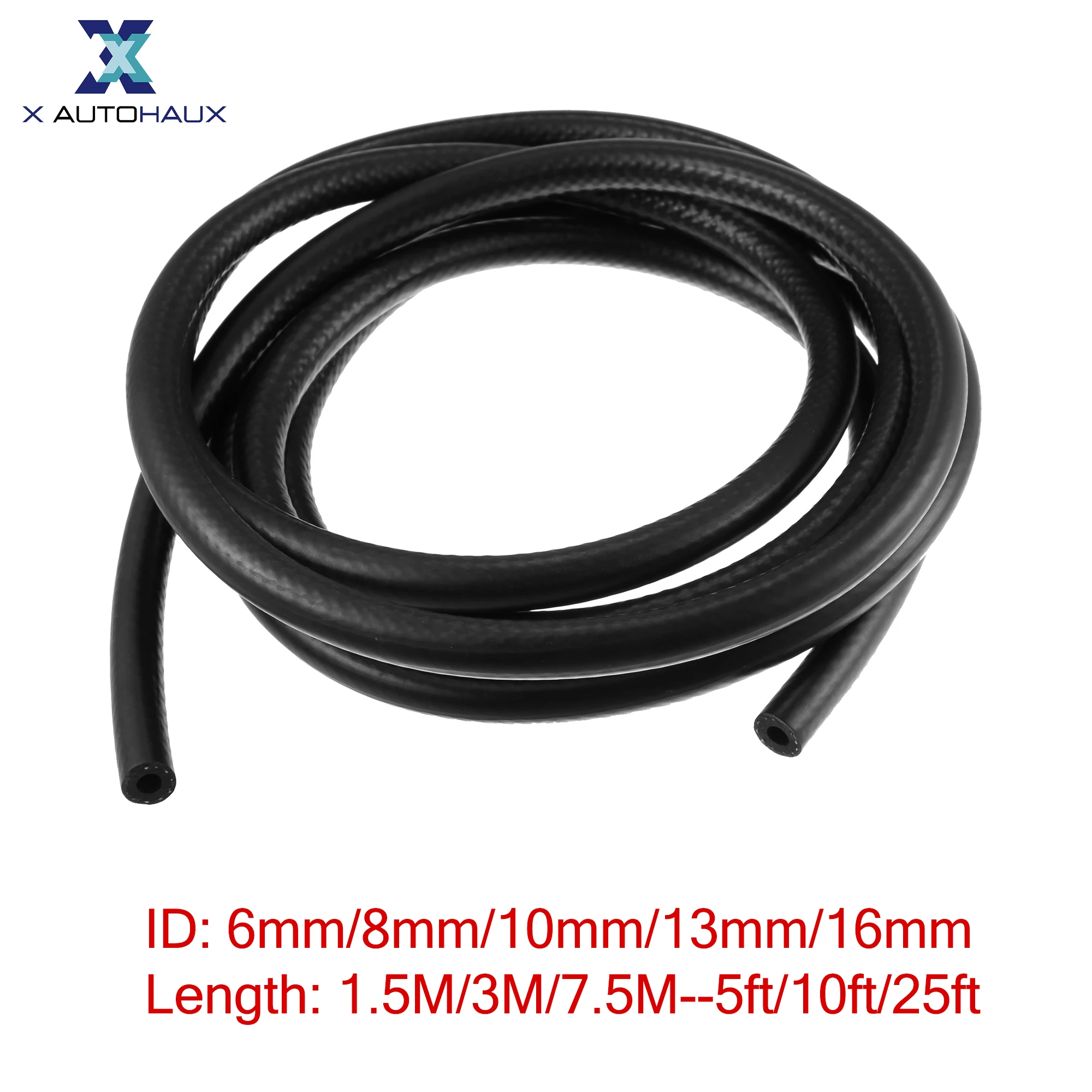 X Autohaux 1.5M 3M 7.5M 5FT - 25FT Car Fuel Hose Rubber Fuel Hose Line for Fuel System Oils Ethanol 6mm-16mm Inner Diameter