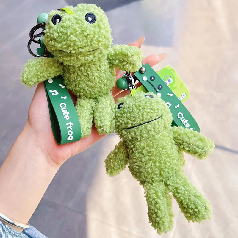 Cartoon Ugly Smiling Face Green Frog Plush Doll Keychain Pendant Fashion Coin Bag Ornaments Keyring Lanyard For Keys Gift