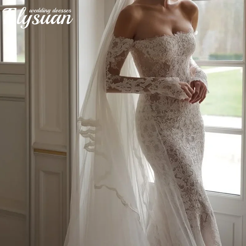 Простое белое атласное бальное платье по индивидуальному заказу, королевские свадебные платья, длинный хвост, кружевная аппликация, длинные рукава, халат De