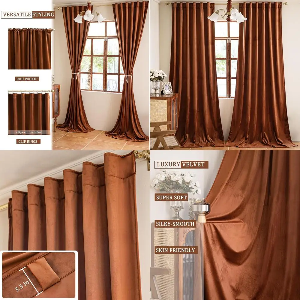 

Пламенно-оранжевые бархатные шторы с термоизоляцией и звукоизоляцией, 52x96, 2 панели для спальни/гостиной