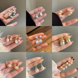 S925 Needle Elegant Imitation Irregular Pearl Earrings Simple Geometric Round Baroque Pearl Drop Earrings for Women Brincos