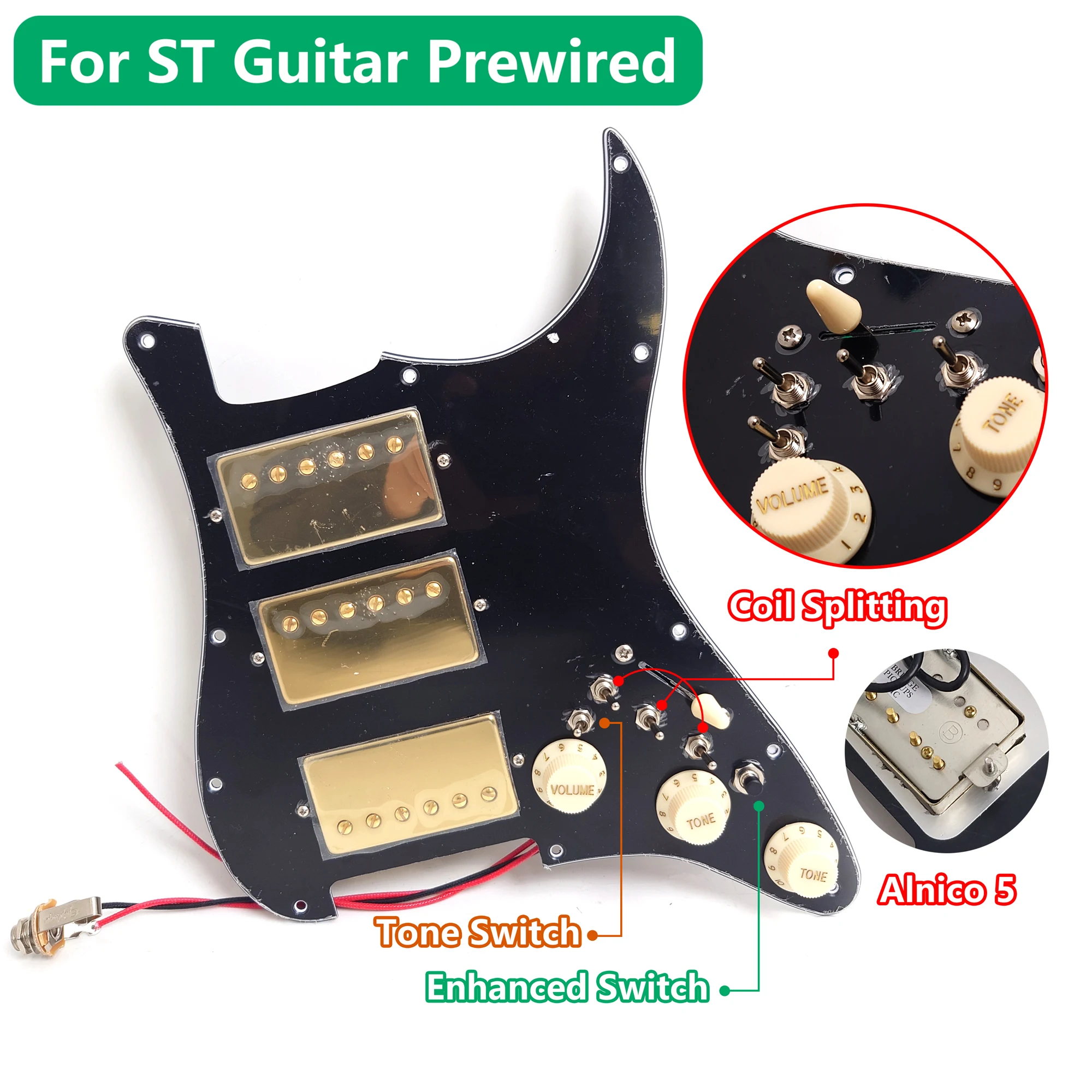 Guitar Prewired Loaded Pickguard with Coil Splittin HHH Ainico 5 Humbucker Pickups Set for ST Electric Guitars Replacement Parts