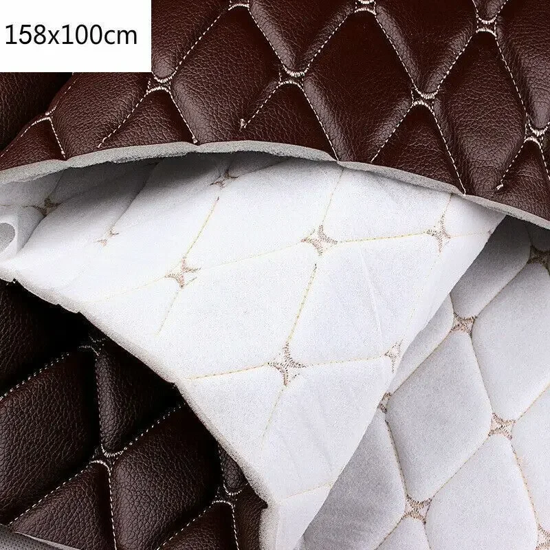 Thick Quilted Faux Leather Fabric Embroidery Upholstery Fabric Car Roof Bedside Leather Door Sponge Trim Decoration