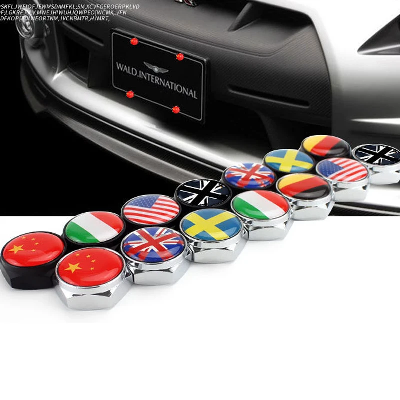 4 Uds EE. UU. Italia Alemania bandera británica tornillos de Metal pernos de placa de matrícula para VW BMW Audi Toyota Honda Alfa Romeo accesorios